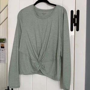 Athleta Knot Cropped yoga top in green/ grey.
